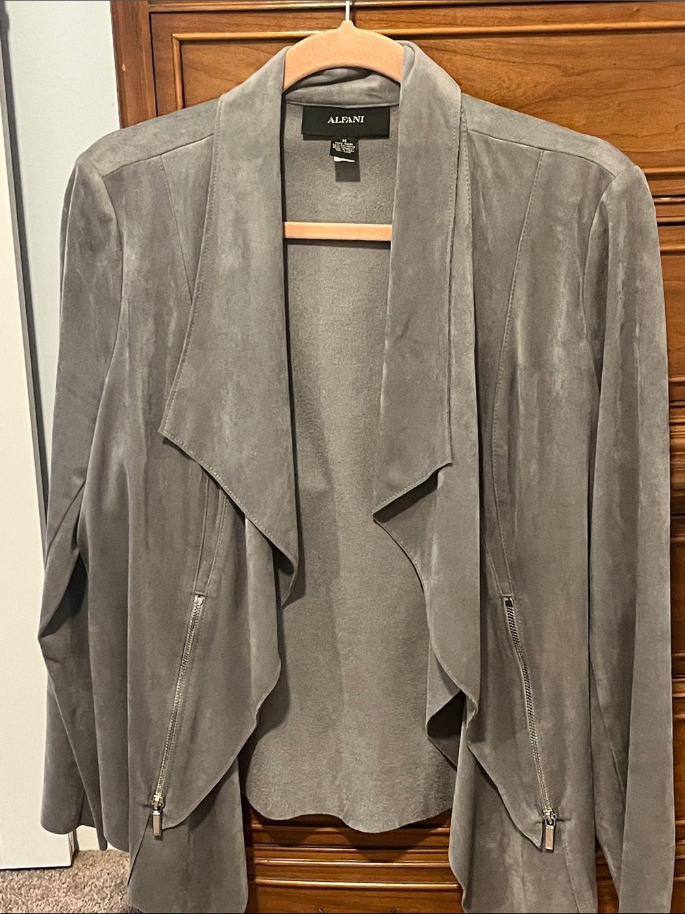 Alfani Women's Gray Suede Draped Open-Front Jacket